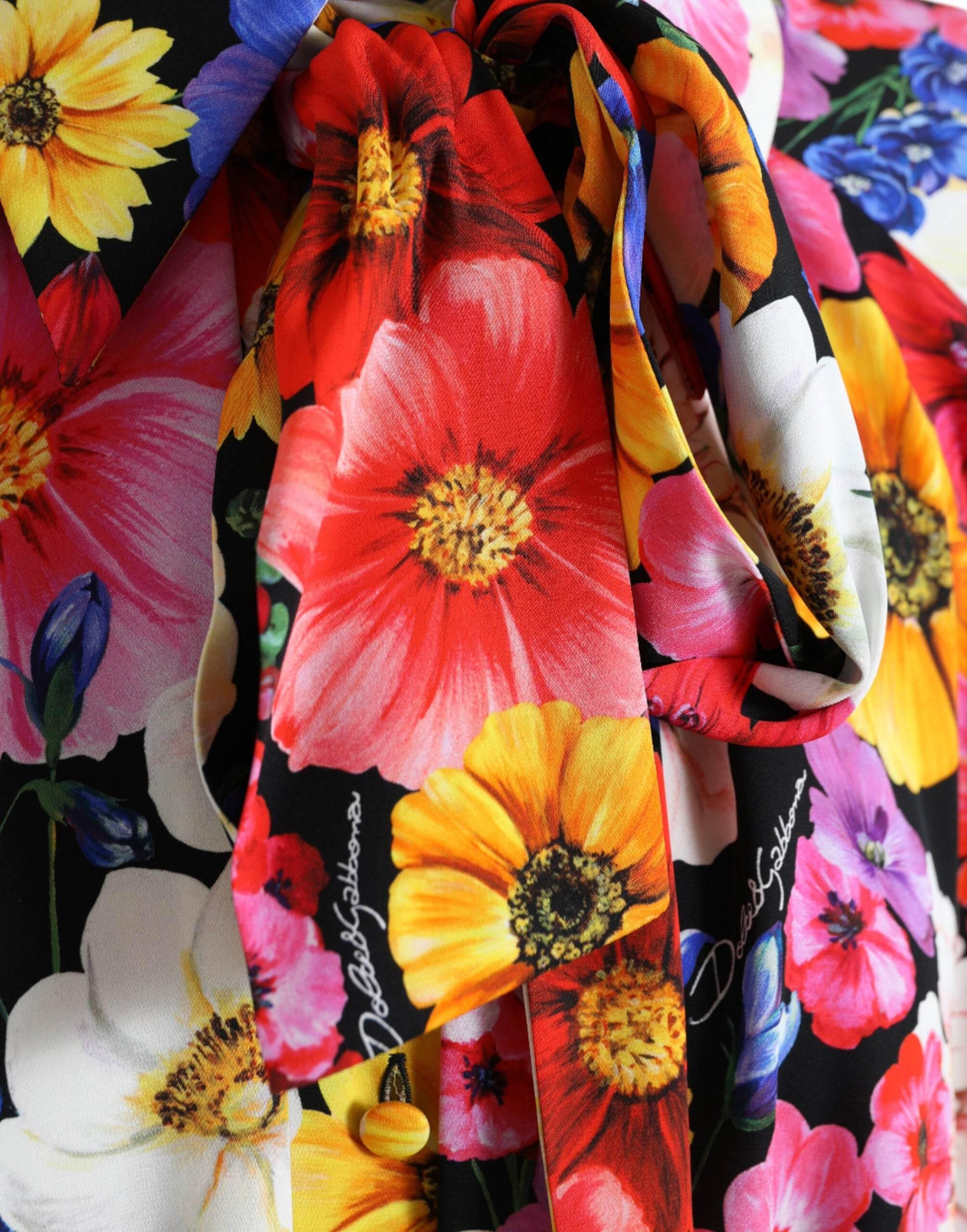Dolce & Gabbana Multicolor Floral Ascot Collared Blouse Top - Hilstor