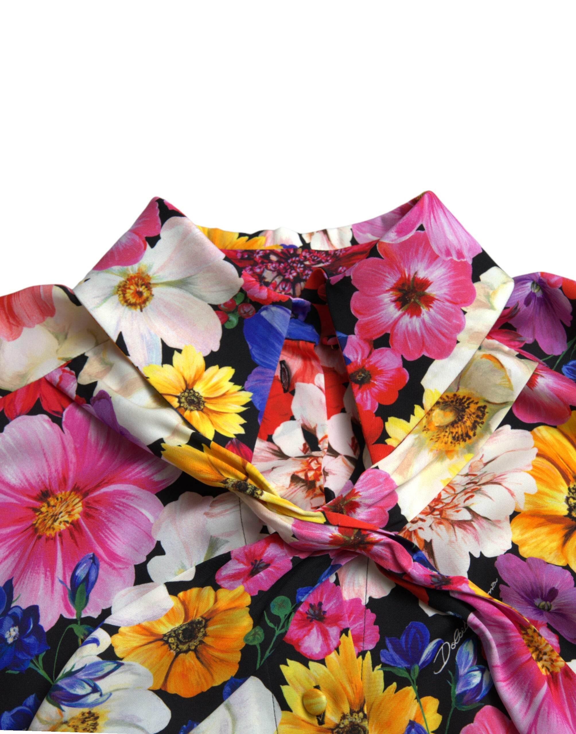 Dolce & Gabbana Multicolor Floral Ascot Collared Blouse Top - Hilstor