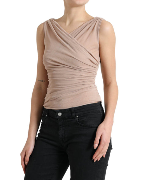 Dolce & Gabbana Beige Viscose V-neck Sleeveless Tank Top - Hilstor