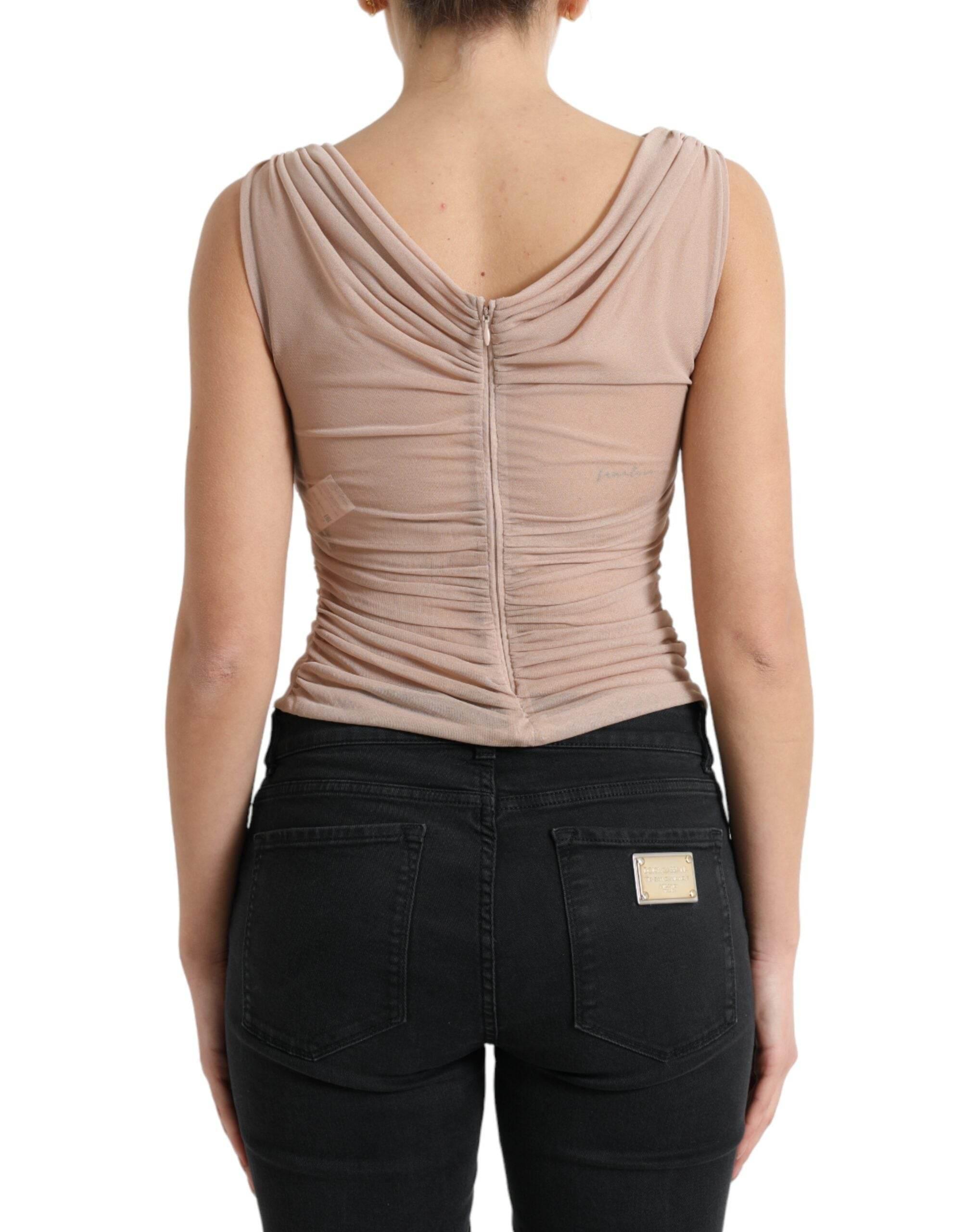 Dolce & Gabbana Beige Viscose V-neck Sleeveless Tank Top - Hilstor