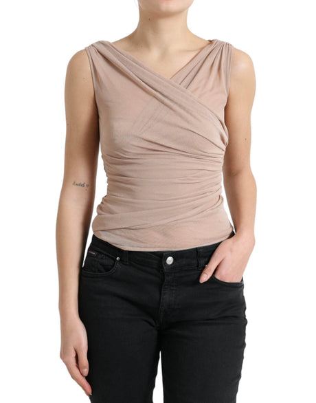 Dolce & Gabbana Beige Viscose V-neck Sleeveless Tank Top - Hilstor