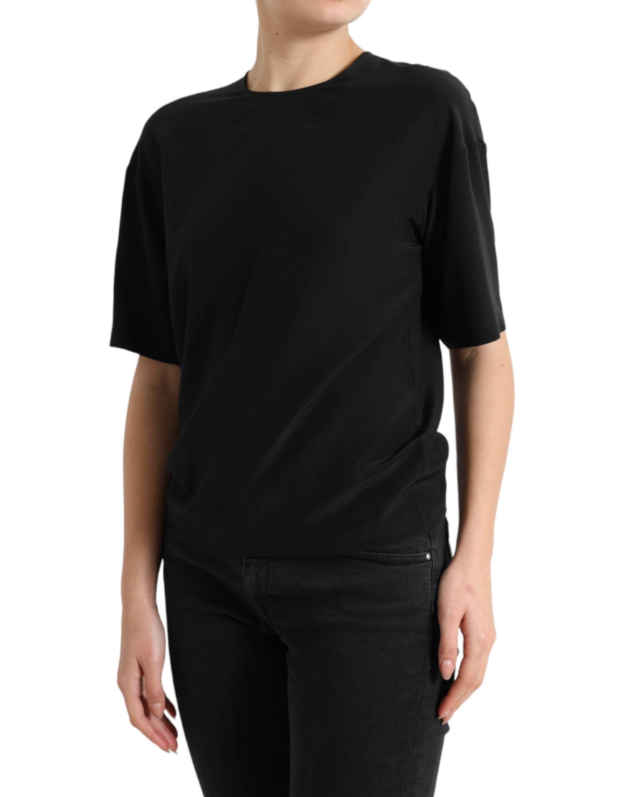 Dolce & Gabbana Black Silk Round Neck Short Sleeve Blouse Top - Hilstor