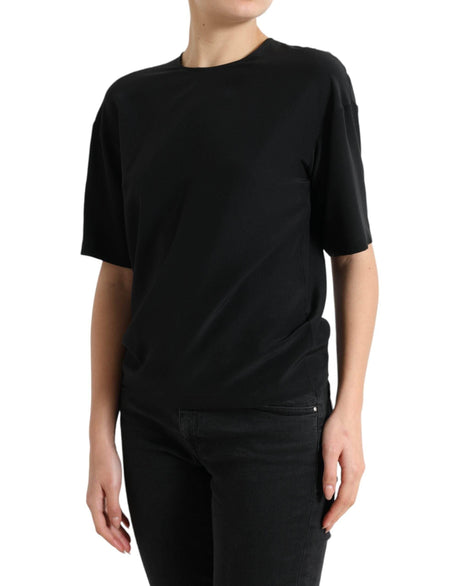 Dolce & Gabbana Black Silk Round Neck Short Sleeve Blouse Top - Hilstor