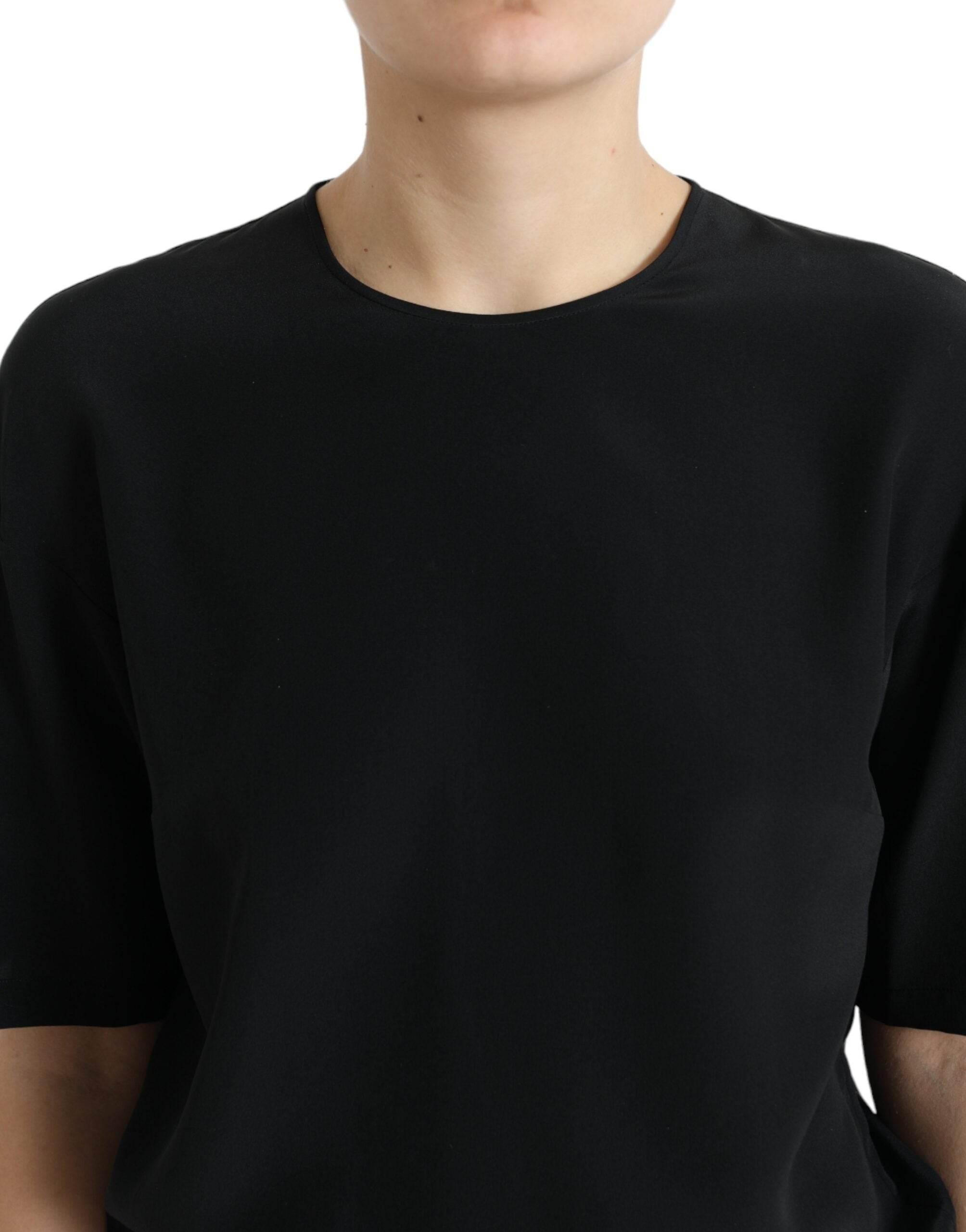 Dolce & Gabbana Black Silk Round Neck Short Sleeve Blouse Top - Hilstor