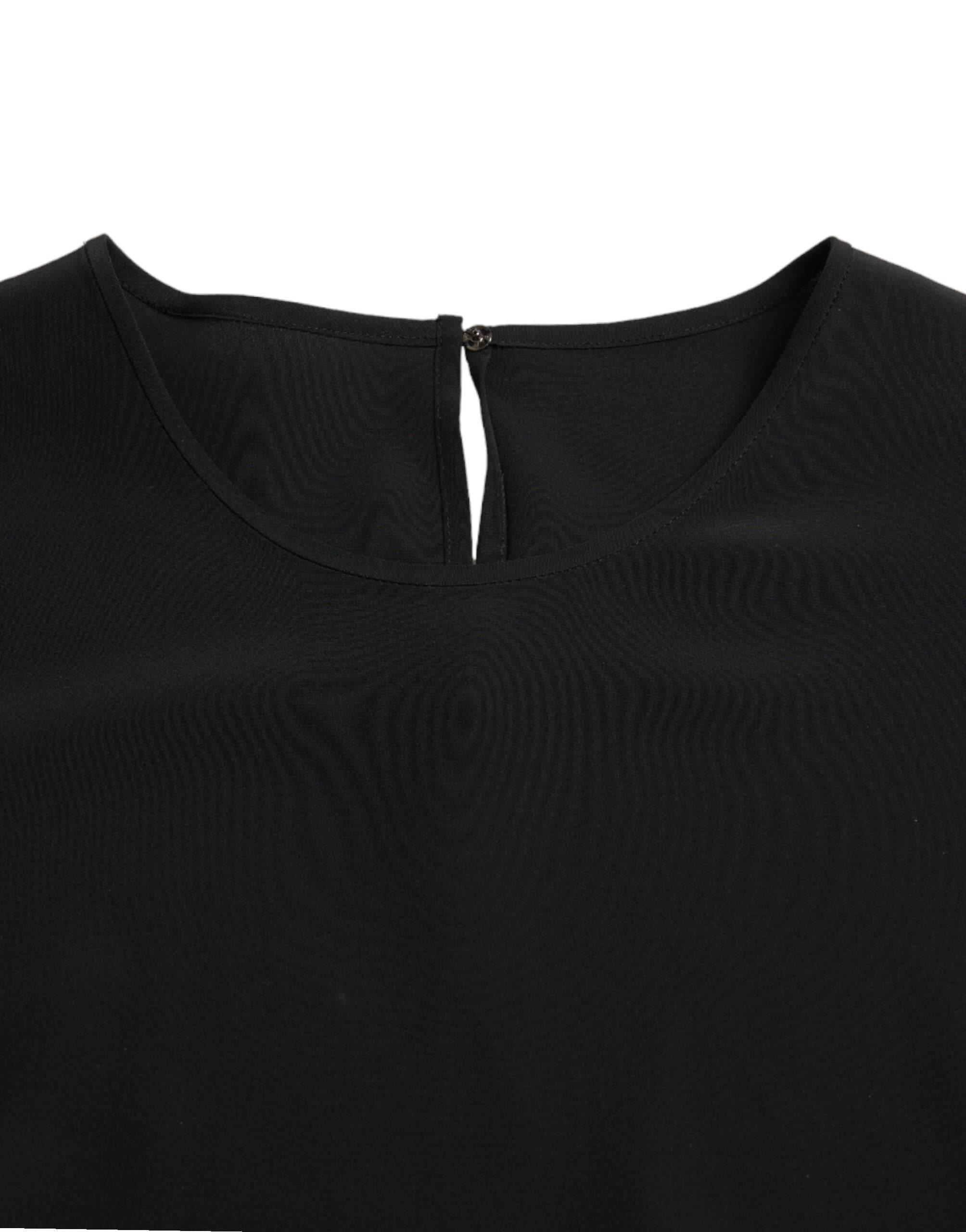 Dolce & Gabbana Black Silk Round Neck Short Sleeve Blouse Top - Hilstor