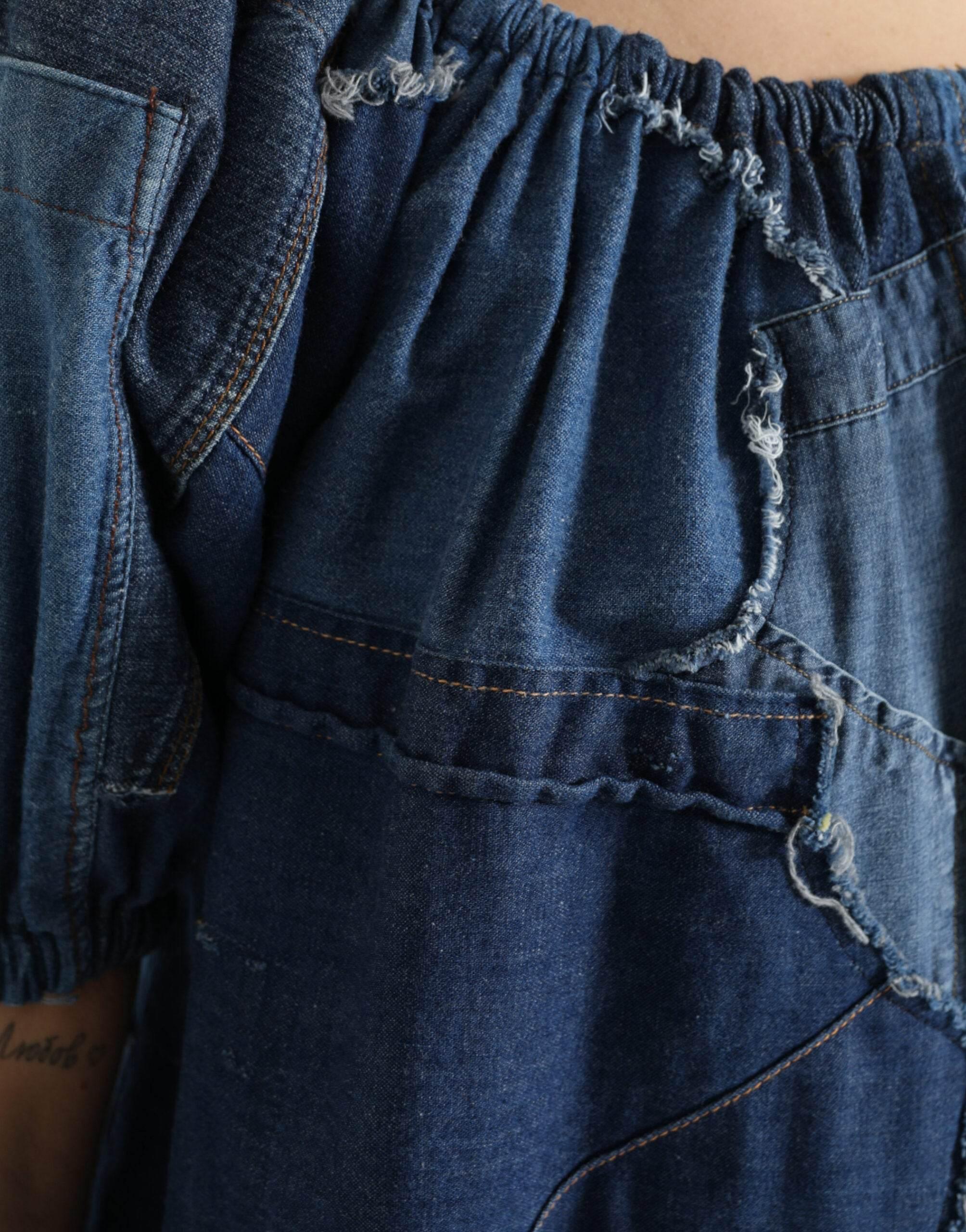 Dolce & Gabbana Blue Patchwork Short Sleeves Denim Blouse Top - Hilstor