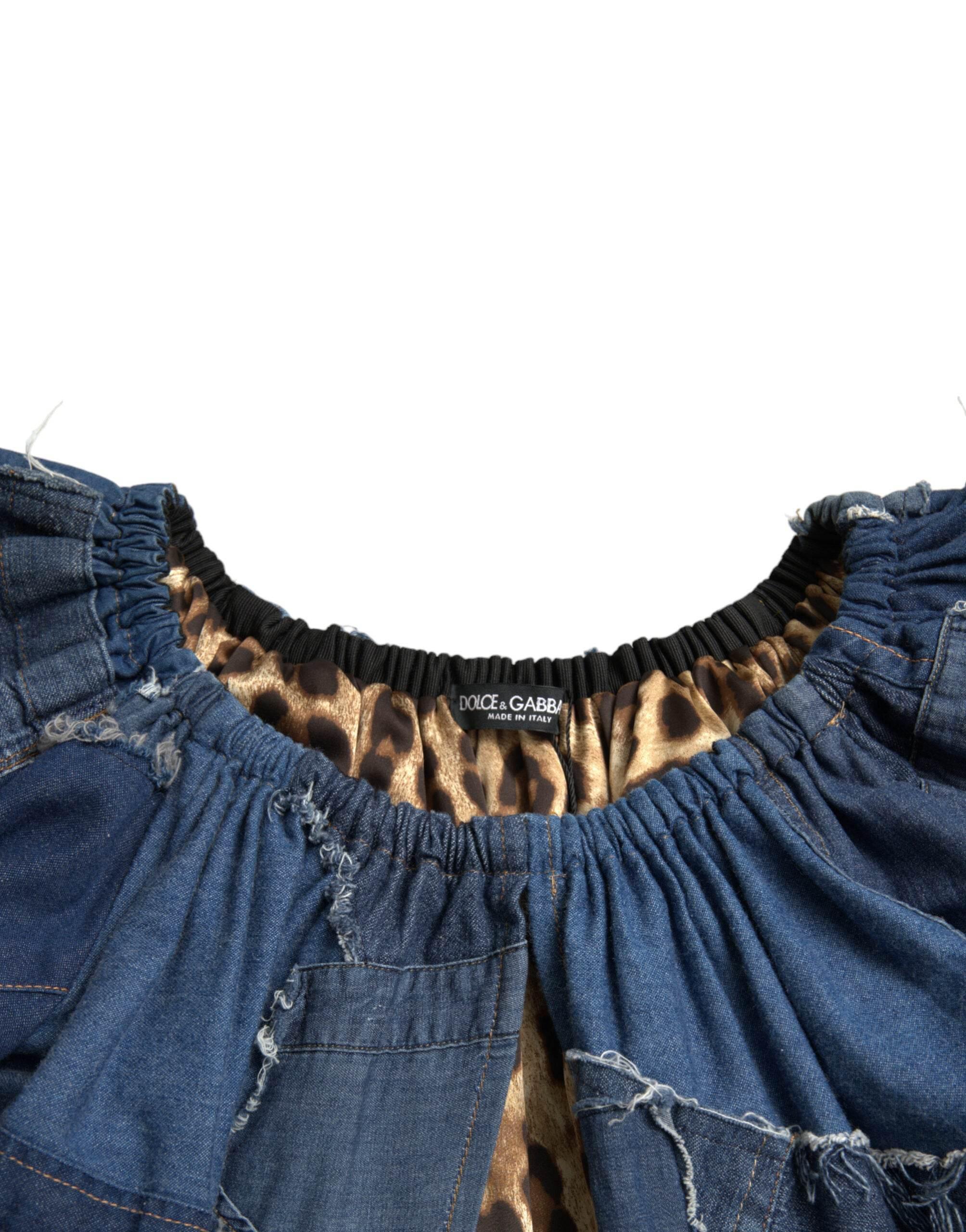 Dolce & Gabbana Blue Patchwork Short Sleeves Denim Blouse Top - Hilstor