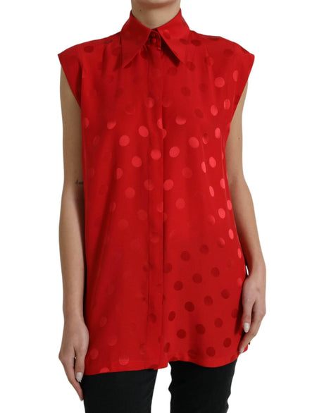 Dolce & Gabbana Elegant Polka Dot Sleeveless Silk Blouse - Hilstor