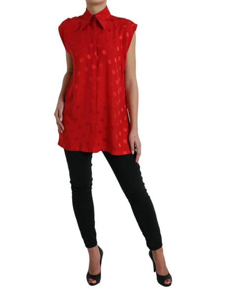 Dolce & Gabbana Elegant Polka Dot Sleeveless Silk Blouse - Hilstor