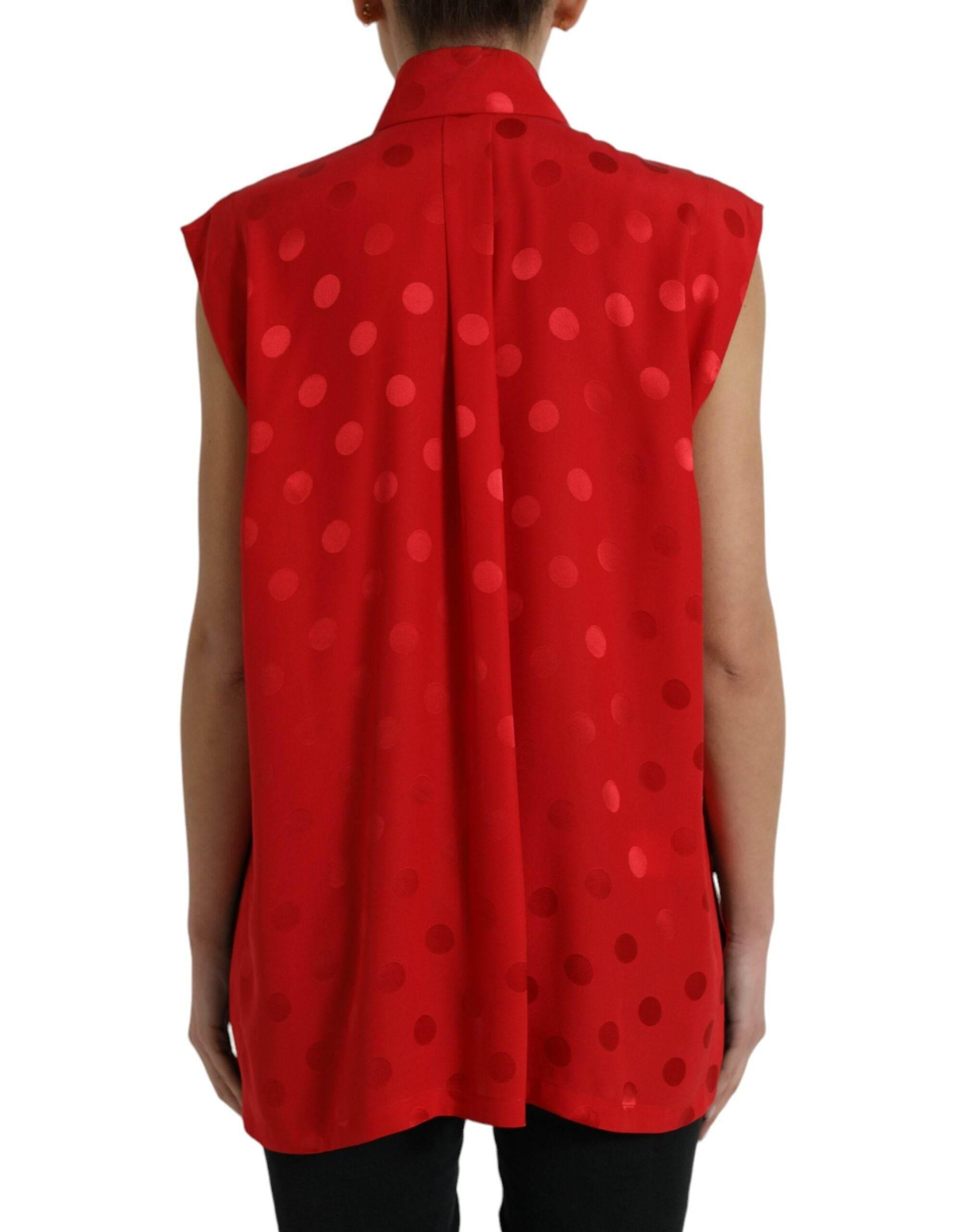 Dolce & Gabbana Elegant Polka Dot Sleeveless Silk Blouse - Hilstor