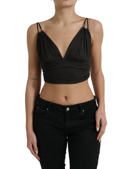 Dolce & Gabbana Brown Viscose Plunging V-neck Cropped Tank Top - Hilstor