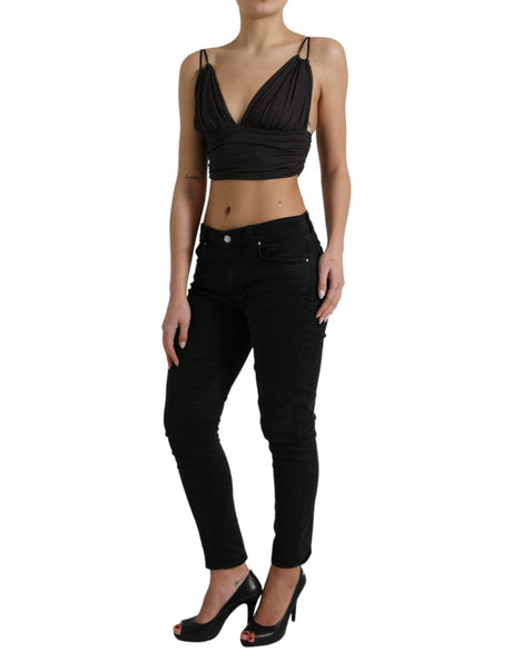 Dolce & Gabbana Brown Viscose Plunging V-neck Cropped Tank Top - Hilstor
