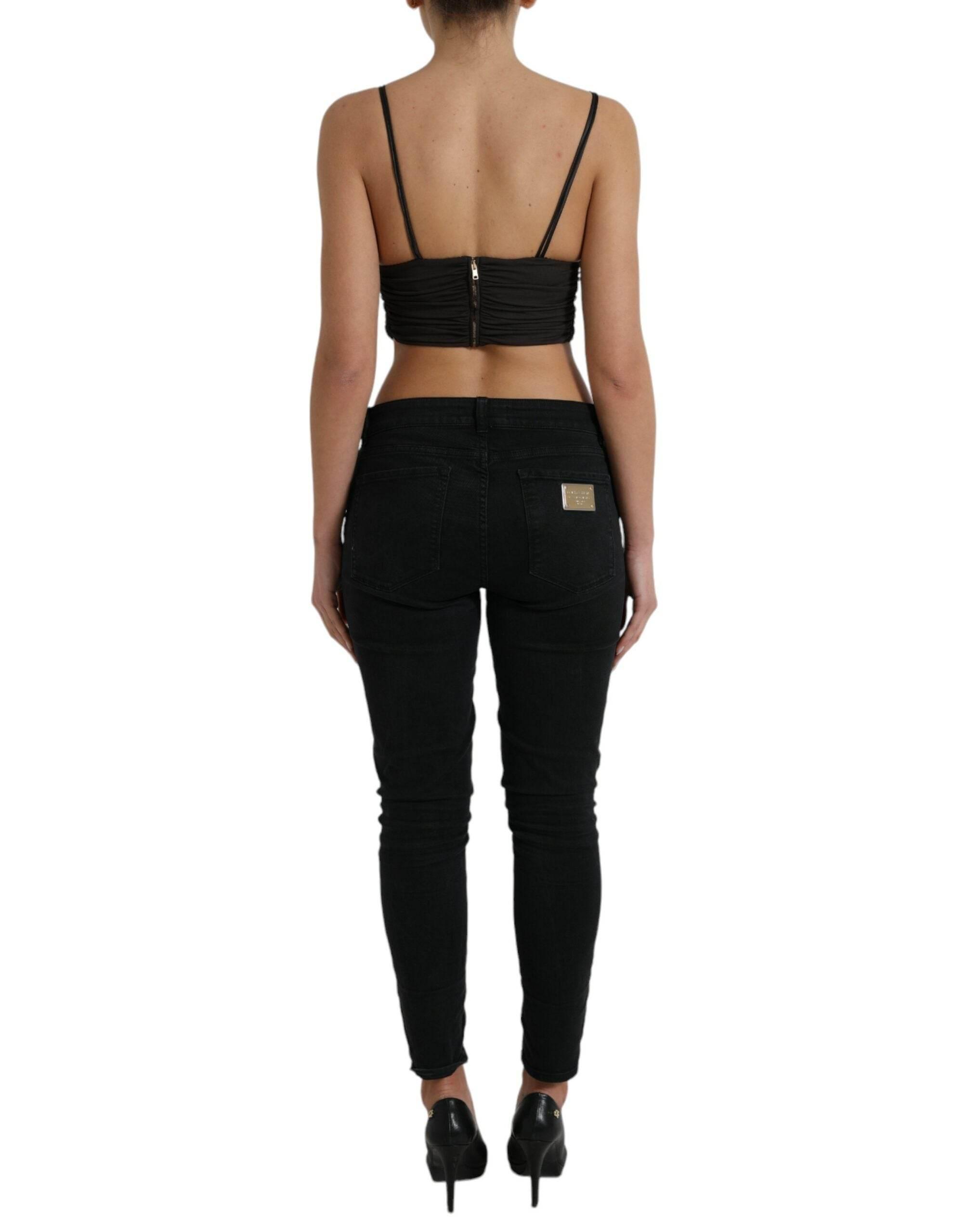 Dolce & Gabbana Brown Viscose Plunging V-neck Cropped Tank Top - Hilstor