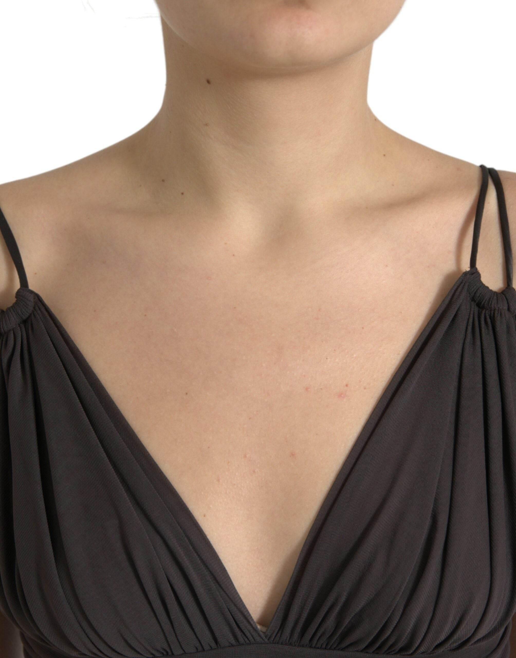 Dolce & Gabbana Brown Viscose Plunging V-neck Cropped Tank Top - Hilstor