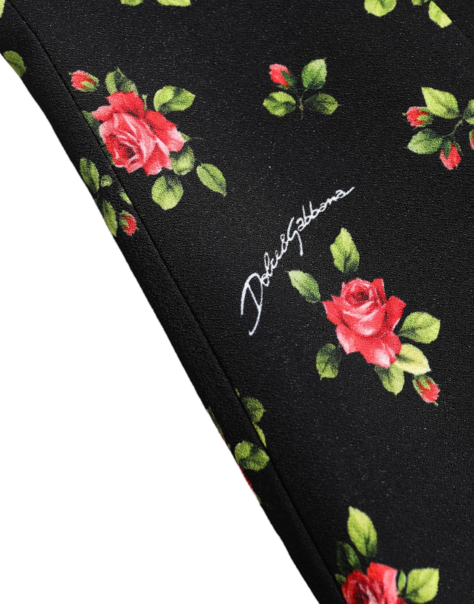 Dolce & Gabbana Black Rose Print Turtle Neck Blouse Top - Hilstor