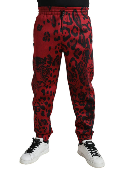 Dolce & Gabbana Elegant Leopard Print Joggers in Red and Black - Hilstor