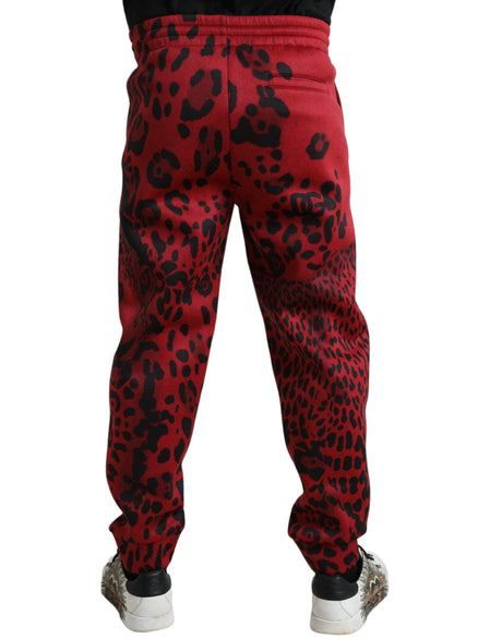 Dolce & Gabbana Elegant Leopard Print Joggers in Red and Black - Hilstor