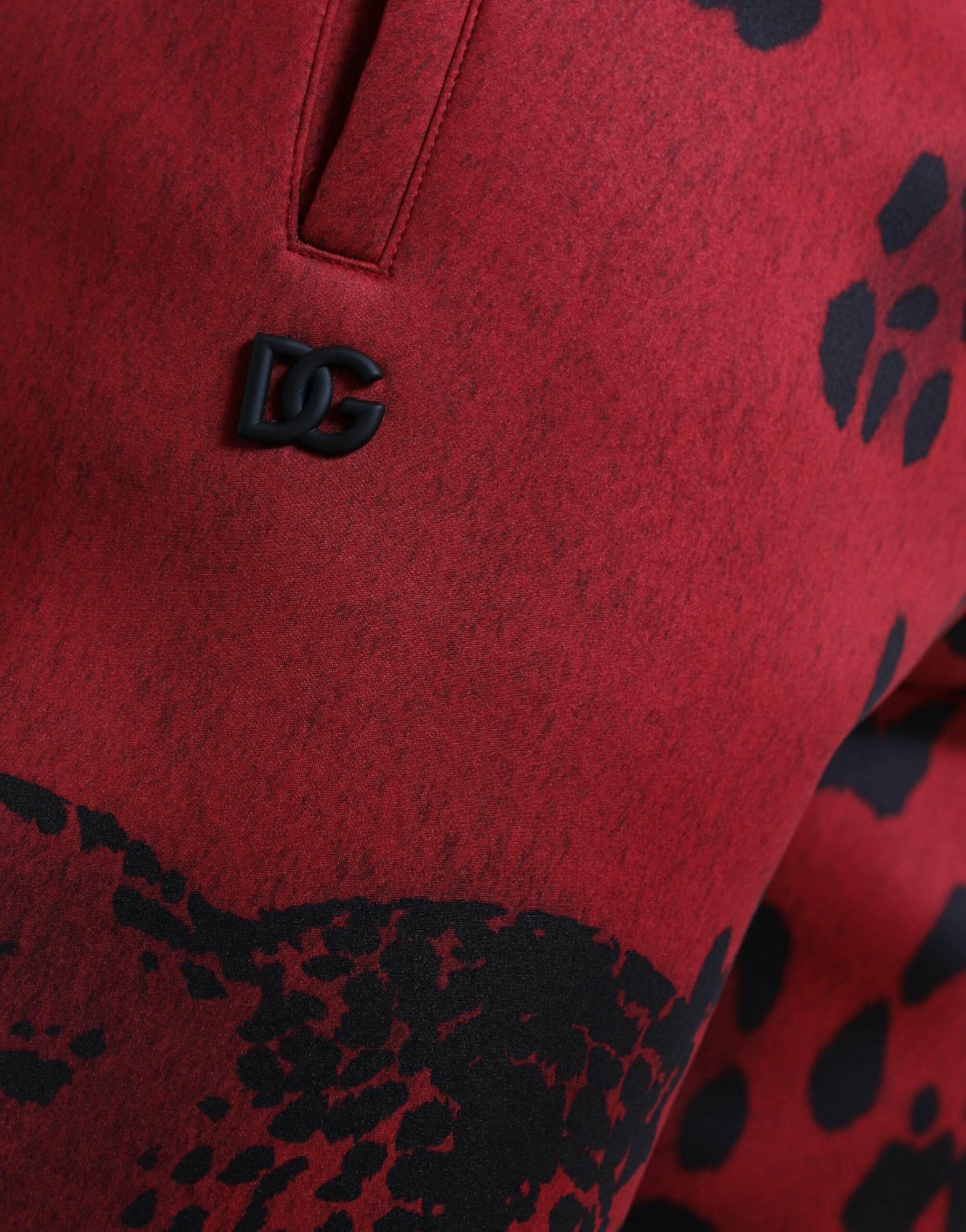 Dolce & Gabbana Elegant Leopard Print Joggers in Red and Black - Hilstor