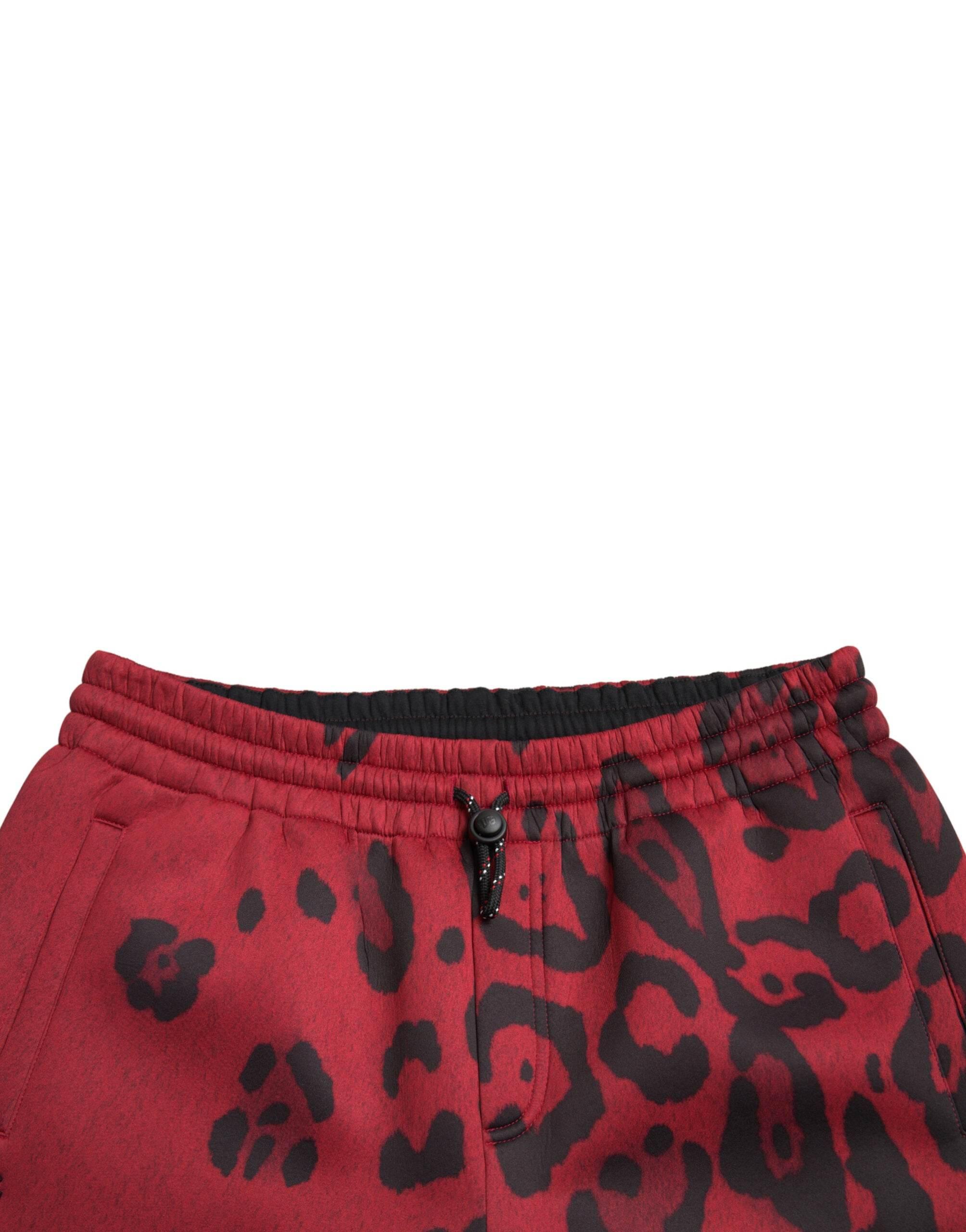 Dolce & Gabbana Elegant Leopard Print Joggers in Red and Black - Hilstor