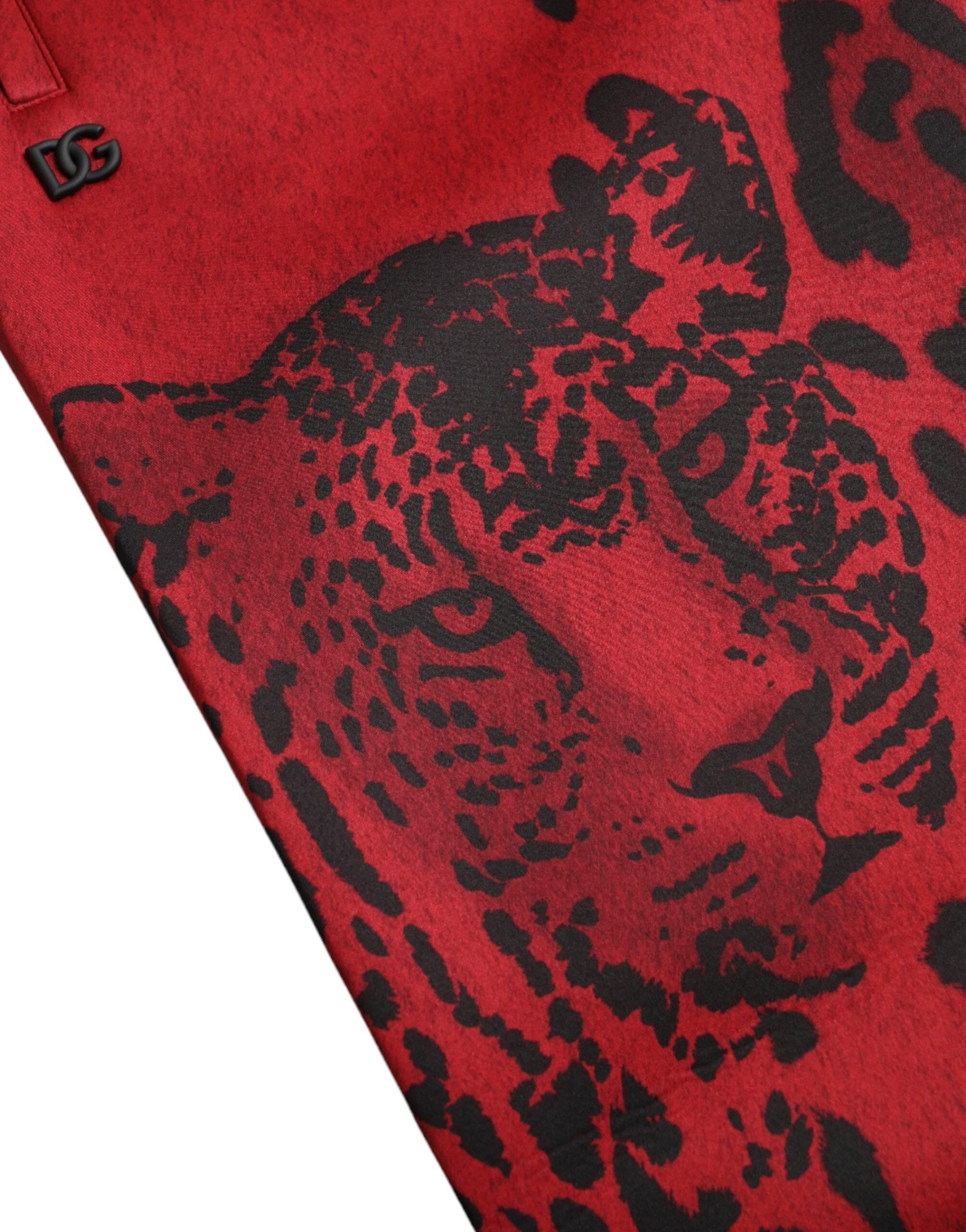 Dolce & Gabbana Elegant Leopard Print Joggers in Red and Black - Hilstor