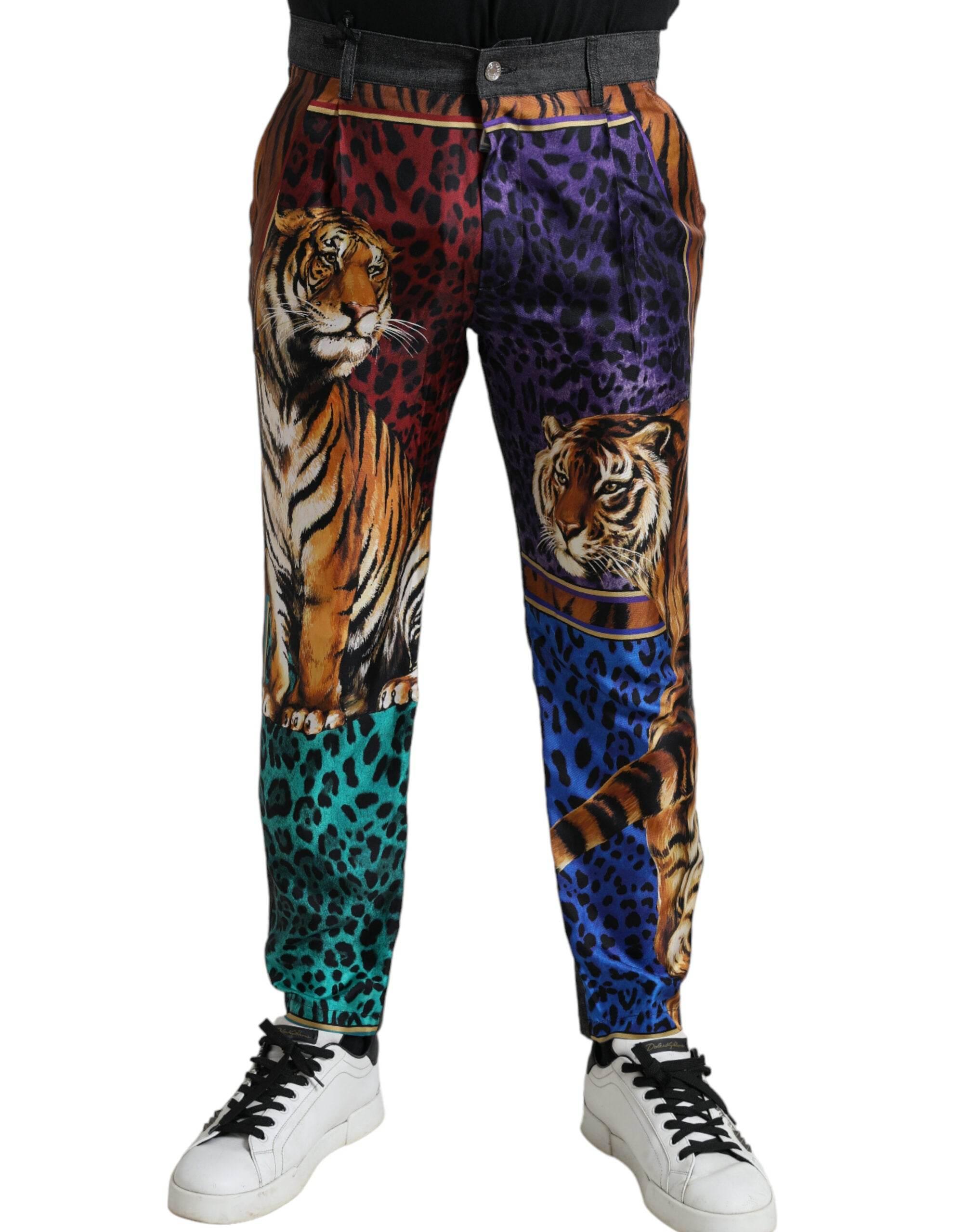 Dolce & Gabbana Multicolor Tiger Print Loose Denim Jeans - Hilstor