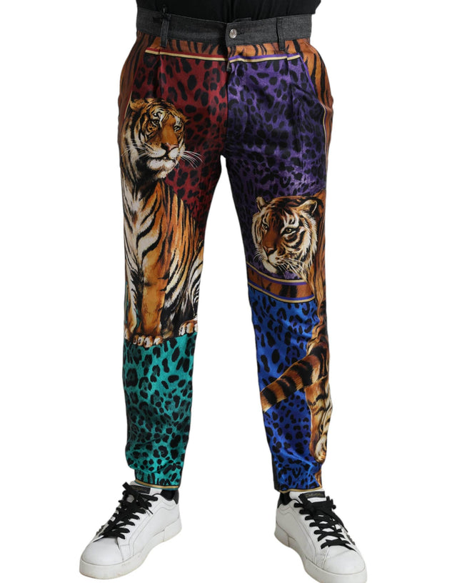 Dolce & Gabbana Multicolor Tiger Print Loose Denim Jeans - Hilstor