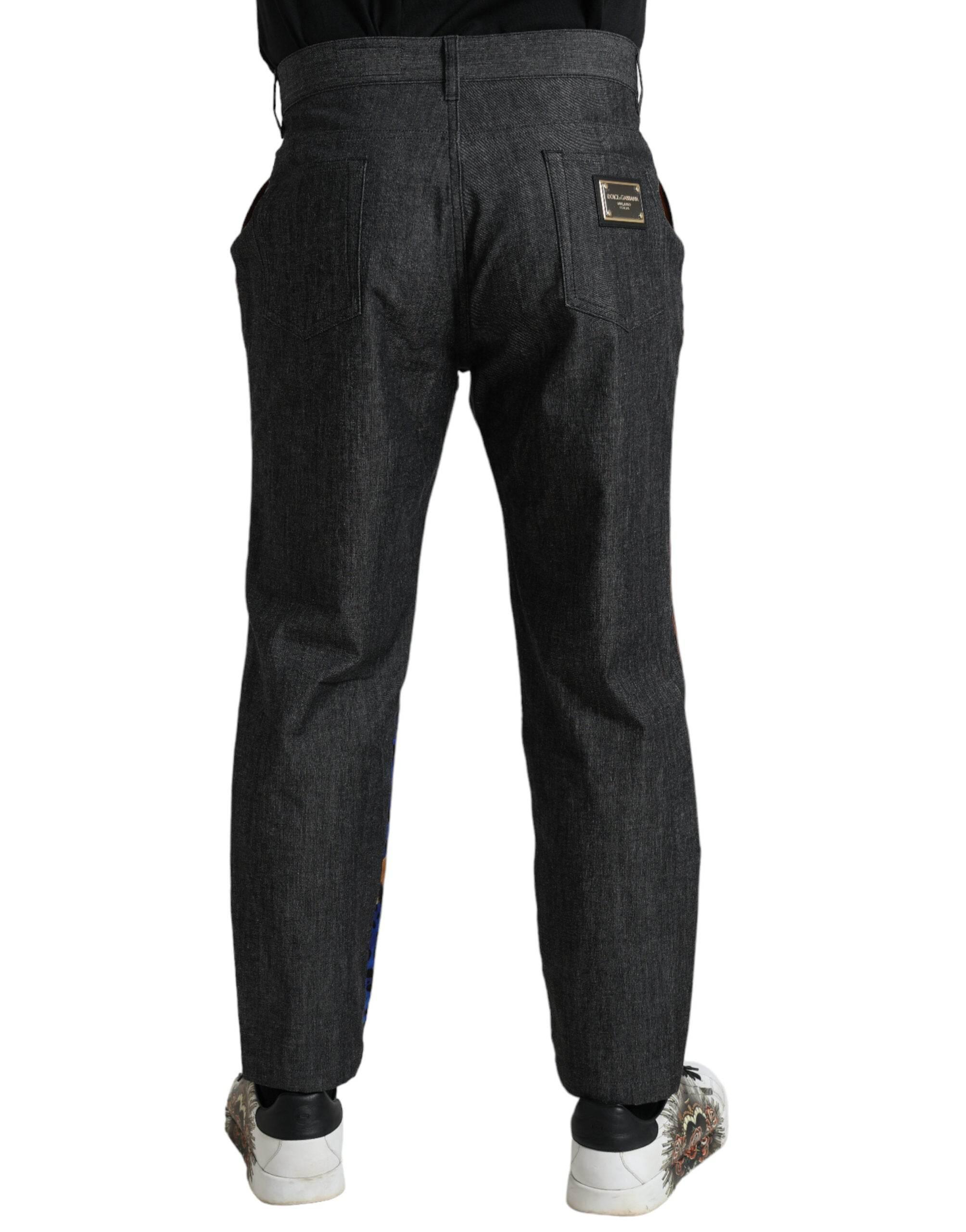 Dolce & Gabbana Multicolor Tiger Print Loose Denim Jeans - Hilstor