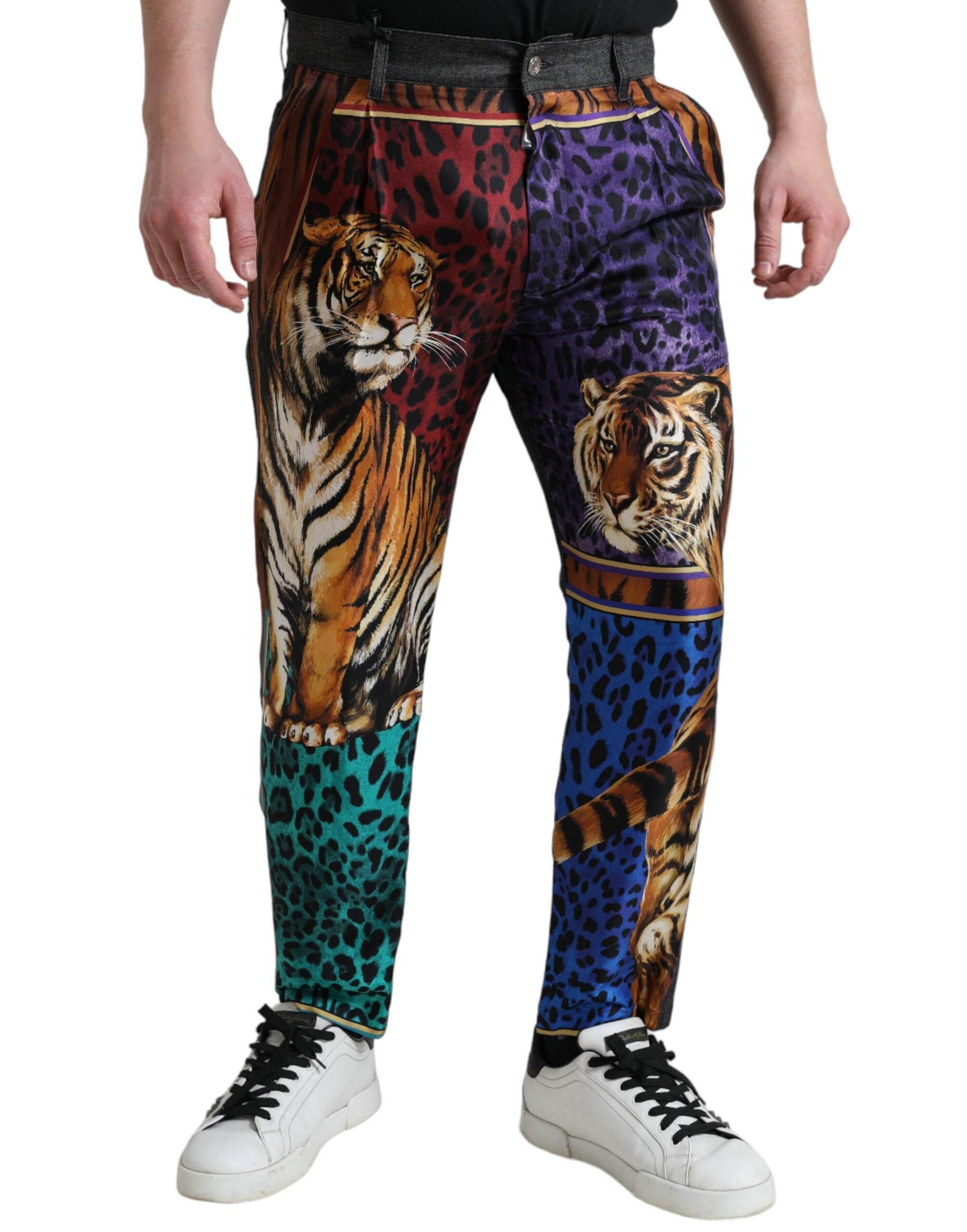 Dolce & Gabbana Multicolor Tiger Print Loose Denim Jeans - Hilstor