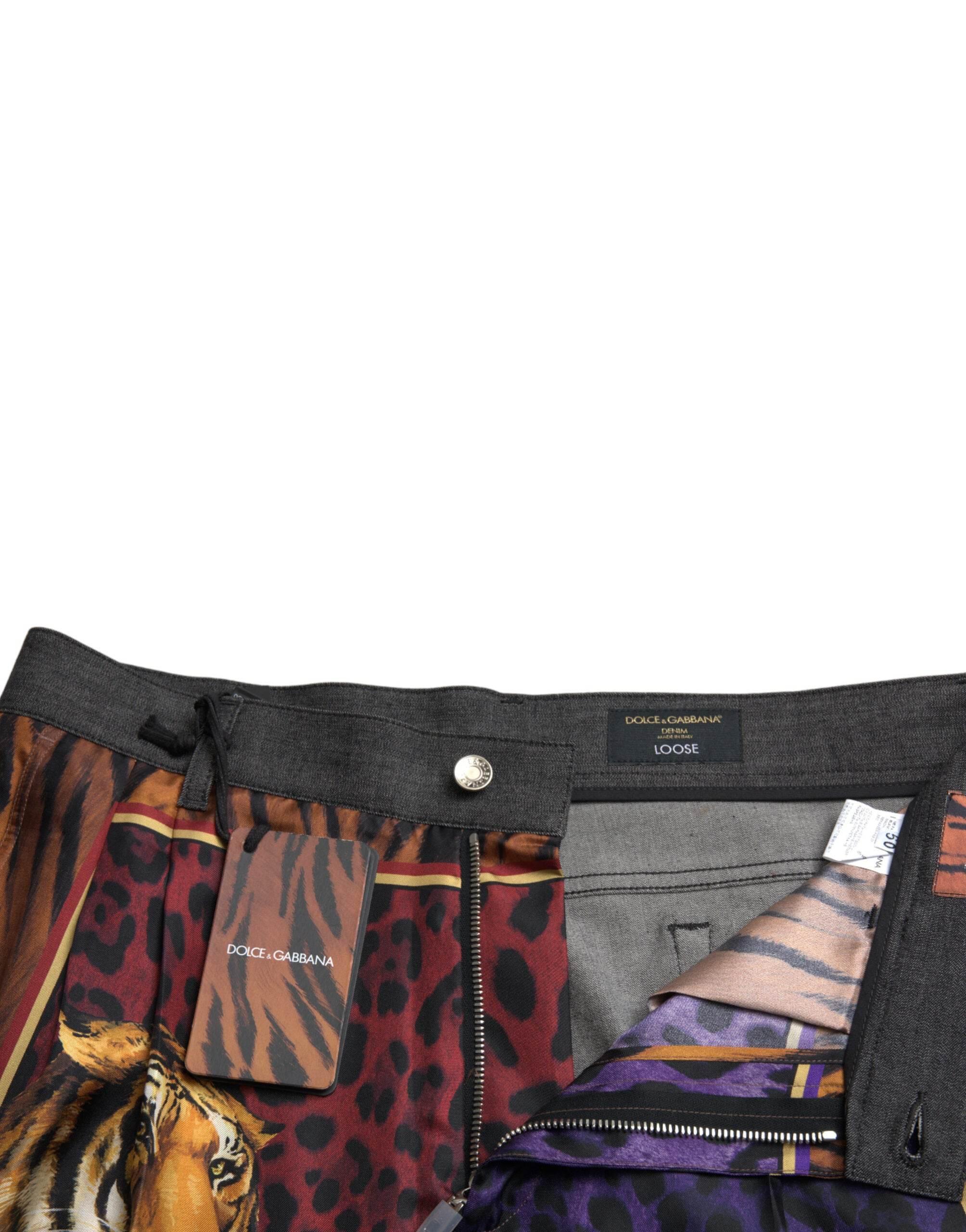Dolce & Gabbana Multicolor Tiger Print Loose Denim Jeans - Hilstor