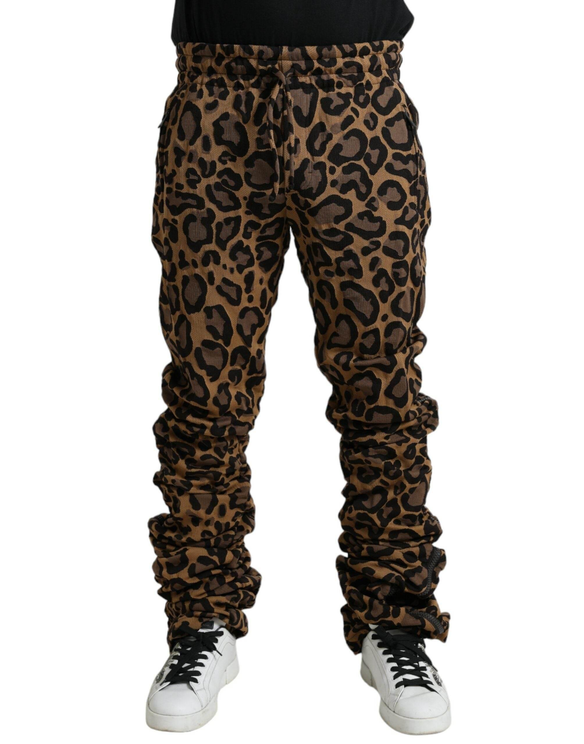 Dolce & Gabbana Brown Leopard Jacquard Jogger Pants - Hilstor