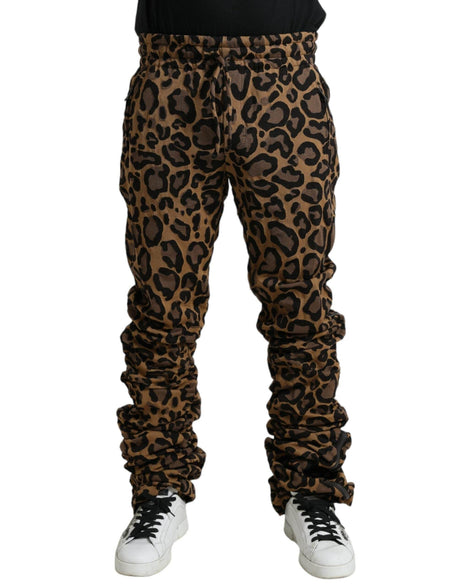 Dolce & Gabbana Brown Leopard Jacquard Jogger Pants - Hilstor