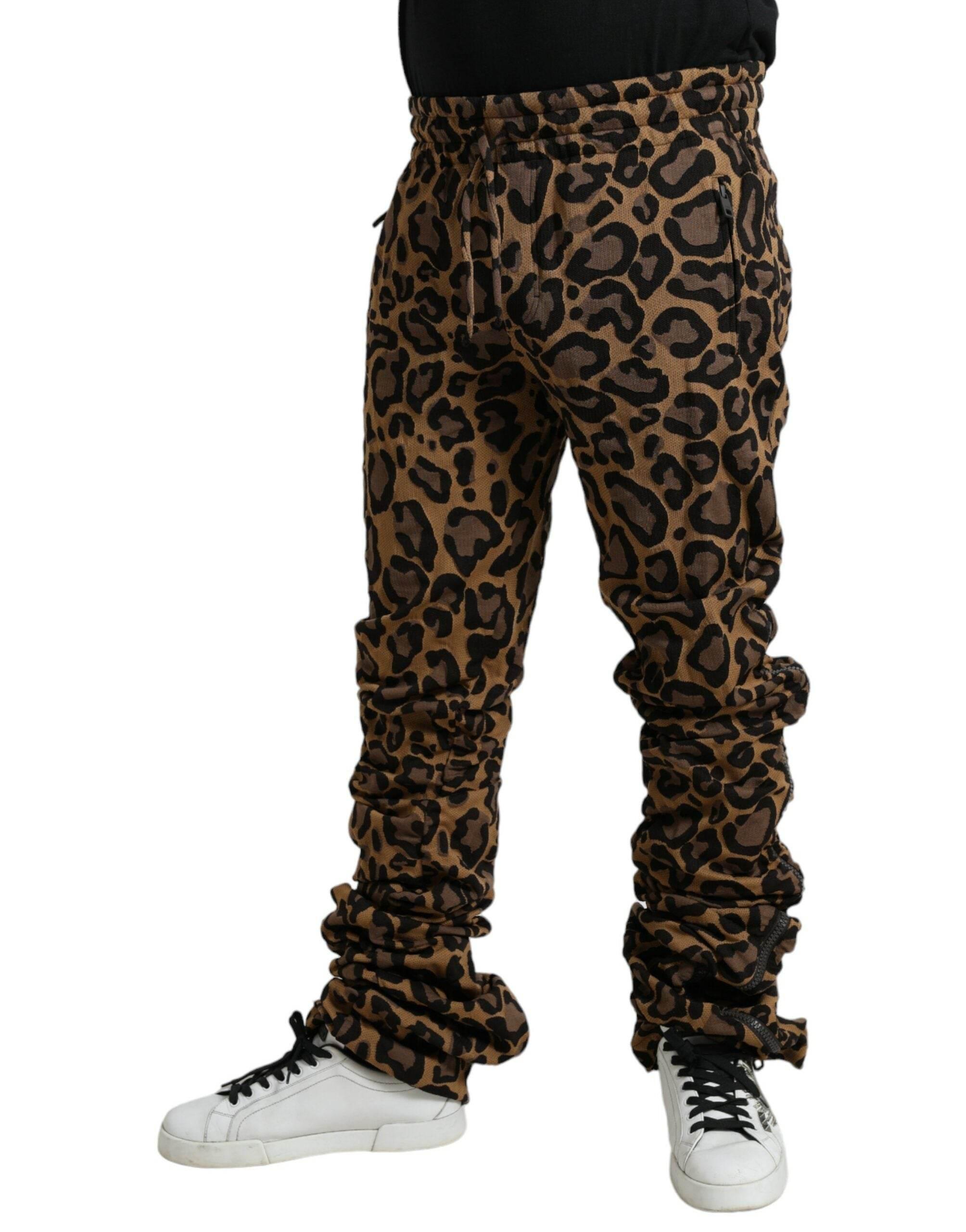 Dolce & Gabbana Brown Leopard Jacquard Jogger Pants - Hilstor