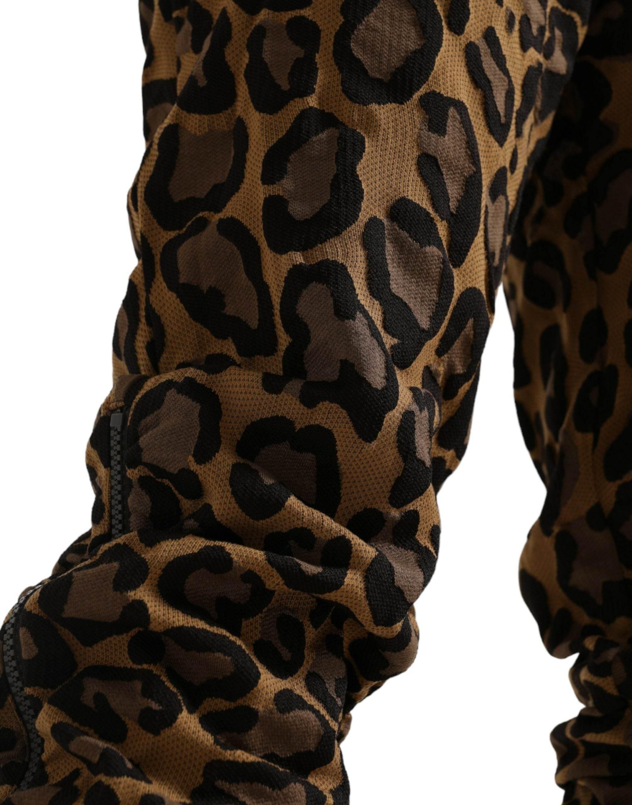 Dolce & Gabbana Brown Leopard Jacquard Jogger Pants - Hilstor