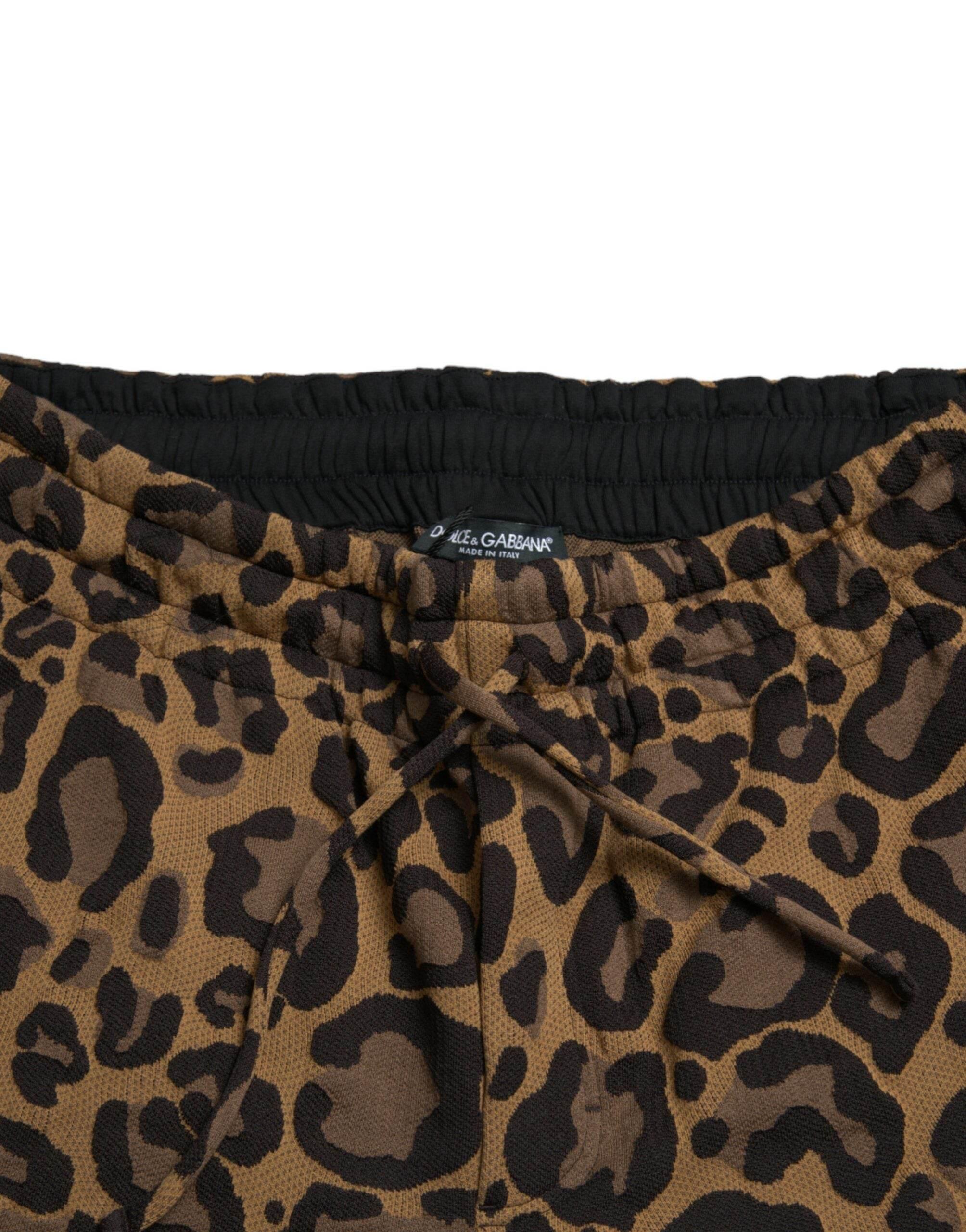 Dolce & Gabbana Brown Leopard Jacquard Jogger Pants - Hilstor