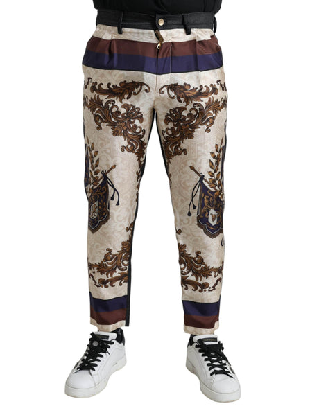 Dolce & Gabbana Elegant Silk Skinny Pants with Heraldic Print - Hilstor