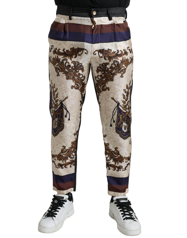 Dolce & Gabbana Elegant Silk Skinny Pants with Heraldic Print - Hilstor