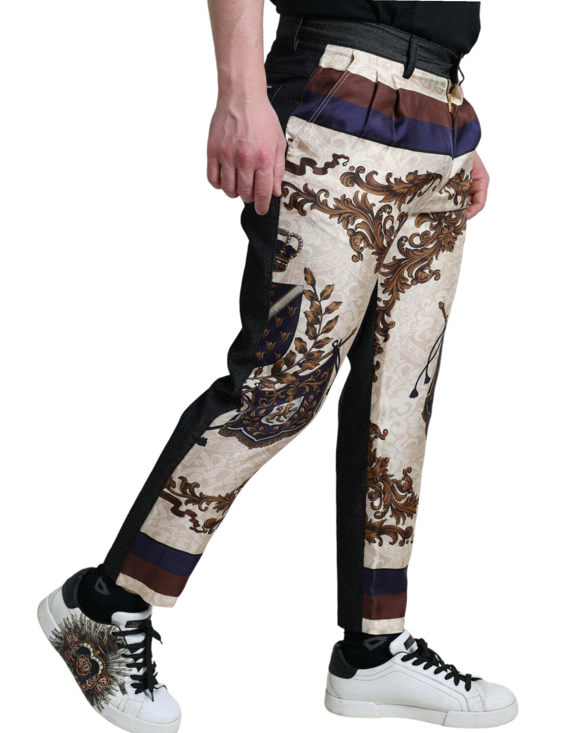 Dolce & Gabbana Elegant Silk Skinny Pants with Heraldic Print - Hilstor