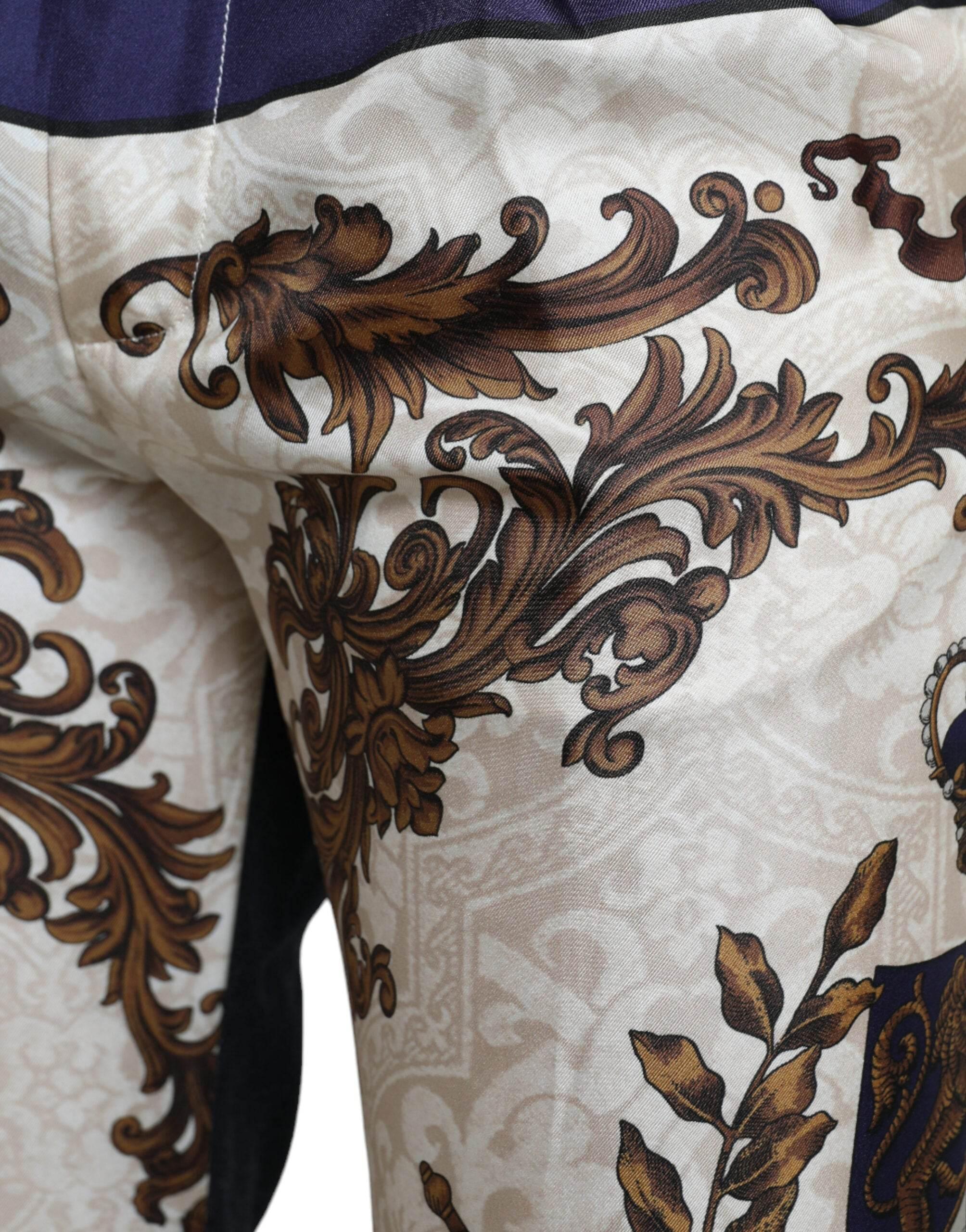 Dolce & Gabbana Elegant Silk Skinny Pants with Heraldic Print - Hilstor