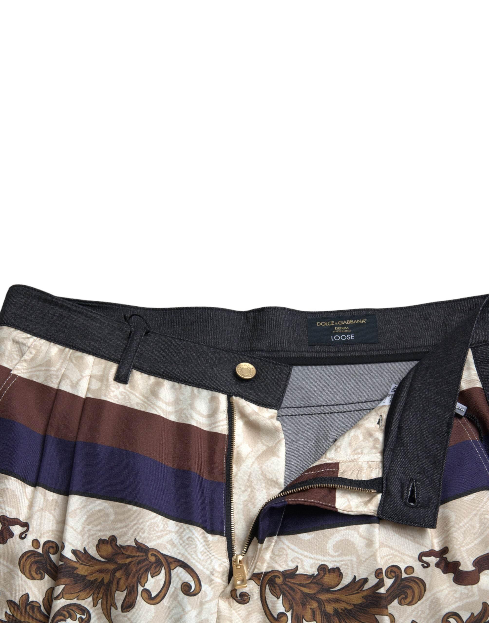 Dolce & Gabbana Elegant Silk Skinny Pants with Heraldic Print - Hilstor