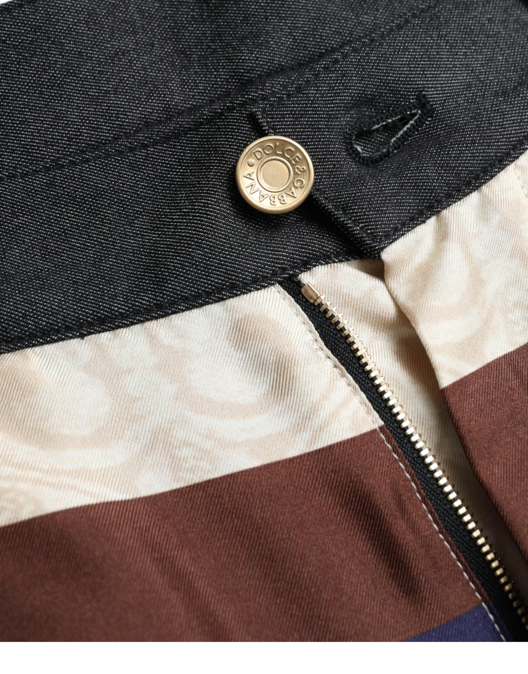 Dolce & Gabbana Elegant Silk Skinny Pants with Heraldic Print - Hilstor