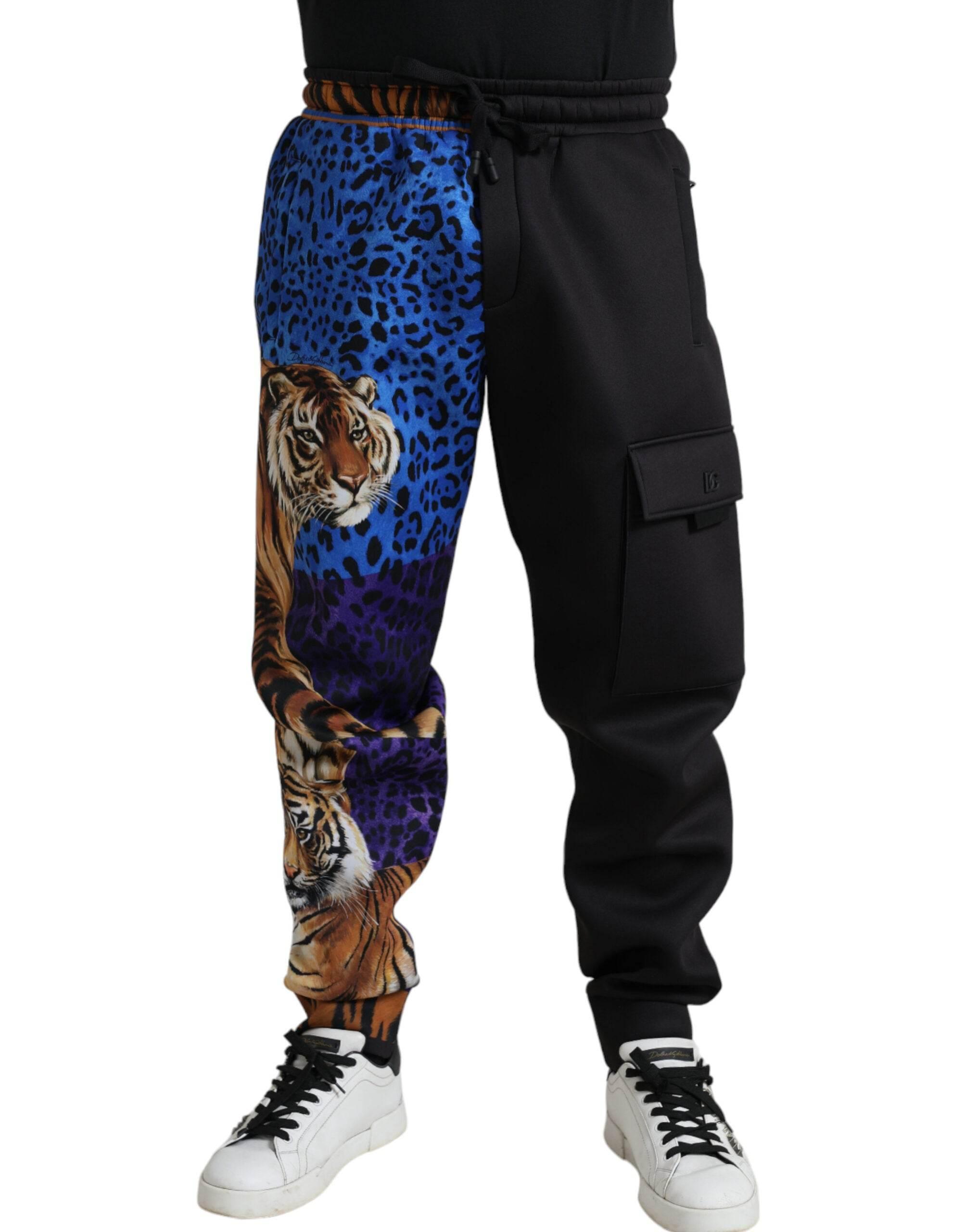 Dolce & Gabbana Black Tiger Print Cargo Jogger Pants - Hilstor