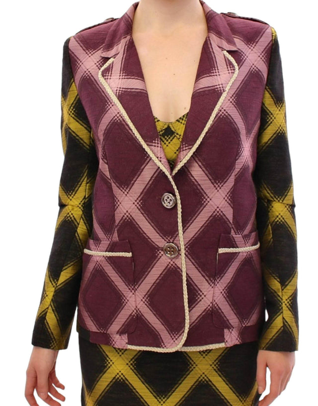 House of Holland Chic Purple Checkered Jacket Blazer - Hilstor