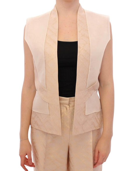 Zeyneptosun Beige brocade sleeveless jacket vest - Hilstor