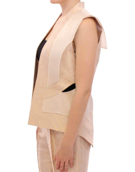Zeyneptosun Beige brocade sleeveless jacket vest - Hilstor