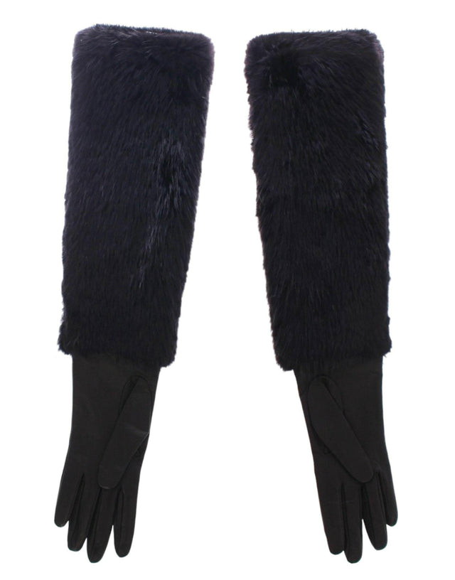 Dolce & Gabbana Black Beaver Fur Lambskin Leather Elbow Gloves - Hilstor