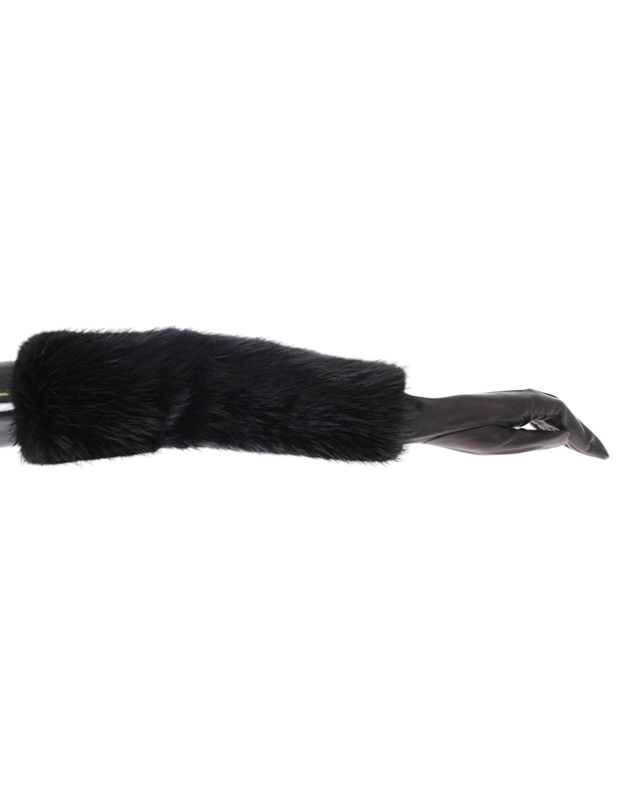 Dolce & Gabbana Black Beaver Fur Lambskin Leather Elbow Gloves - Hilstor