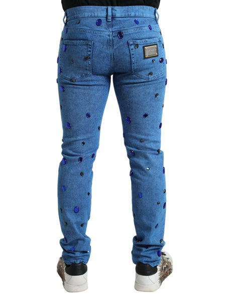 Dolce & Gabbana Blue Crystal Embellished Skinny Denim Jeans - Hilstor