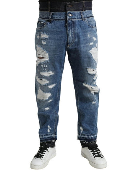 Dolce & Gabbana Blue Tattered Cotton Men Denim Jeans - Hilstor