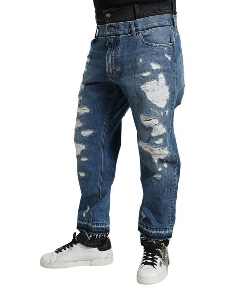 Dolce & Gabbana Blue Tattered Cotton Men Denim Jeans - Hilstor