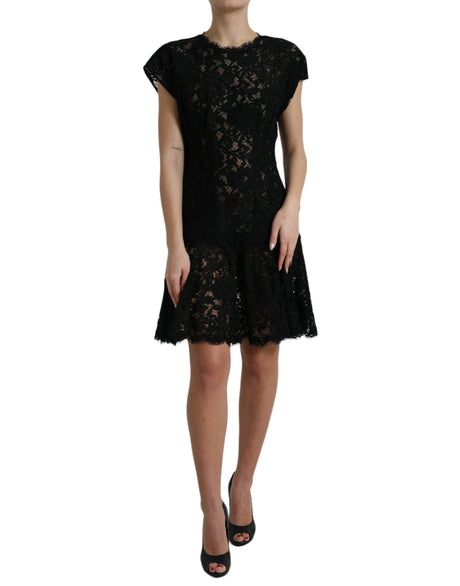 Dolce & Gabbana Black Floral Lace Cotton A-line Mini Dress - Hilstor